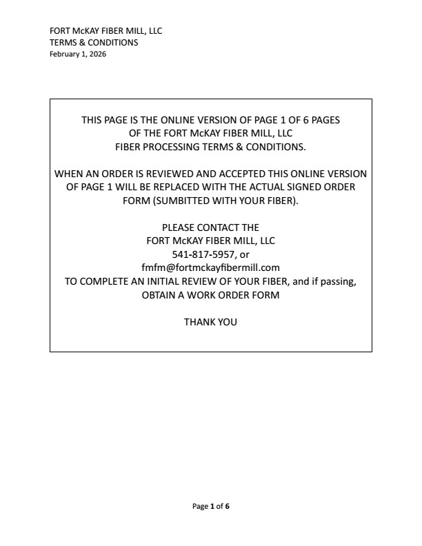 Fort McKay Fiber Mill Terms and Conditions